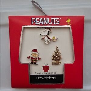 Snoopy Unwritten Peanuts fine silver plated pin set, NWT, holiday set